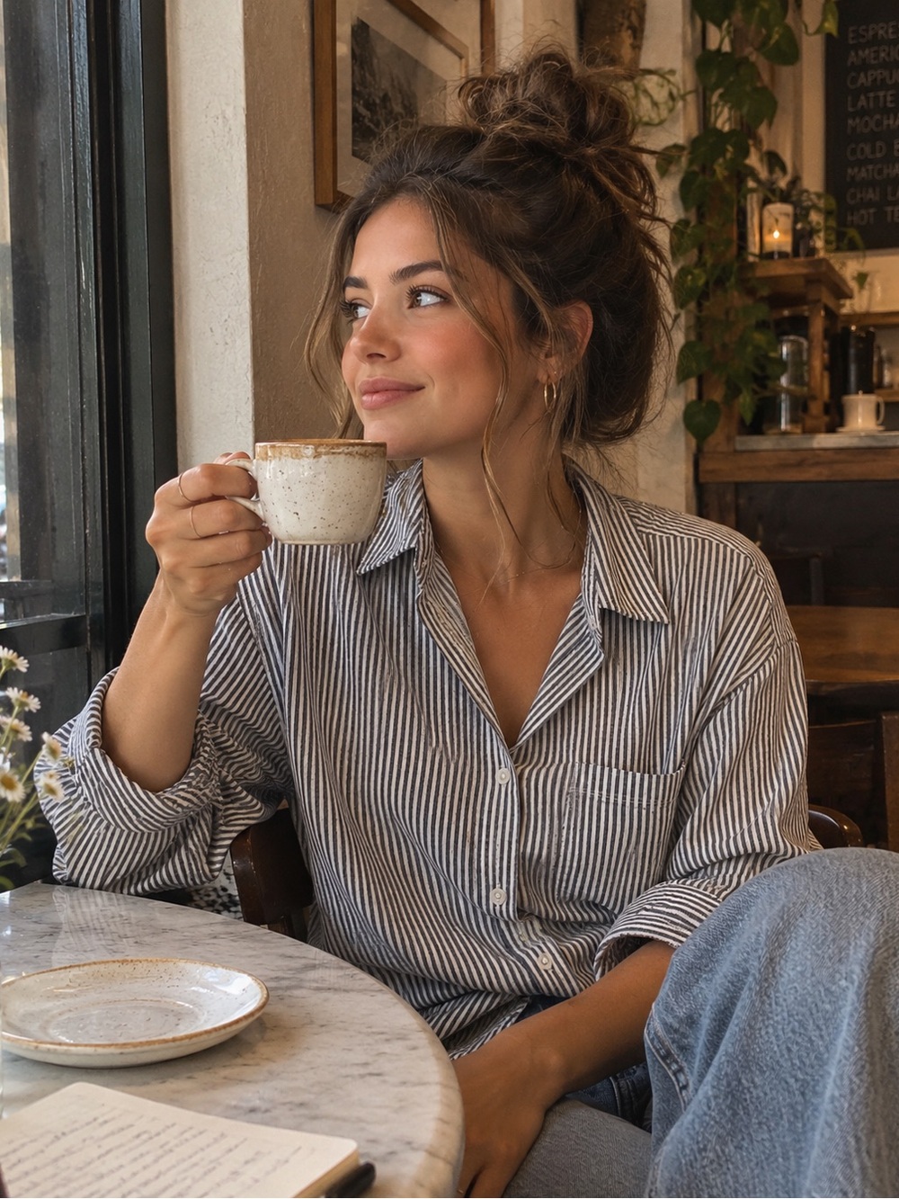 💕 Velvet Heart Women's Gray & White Striped Button-Down Shirt ✨